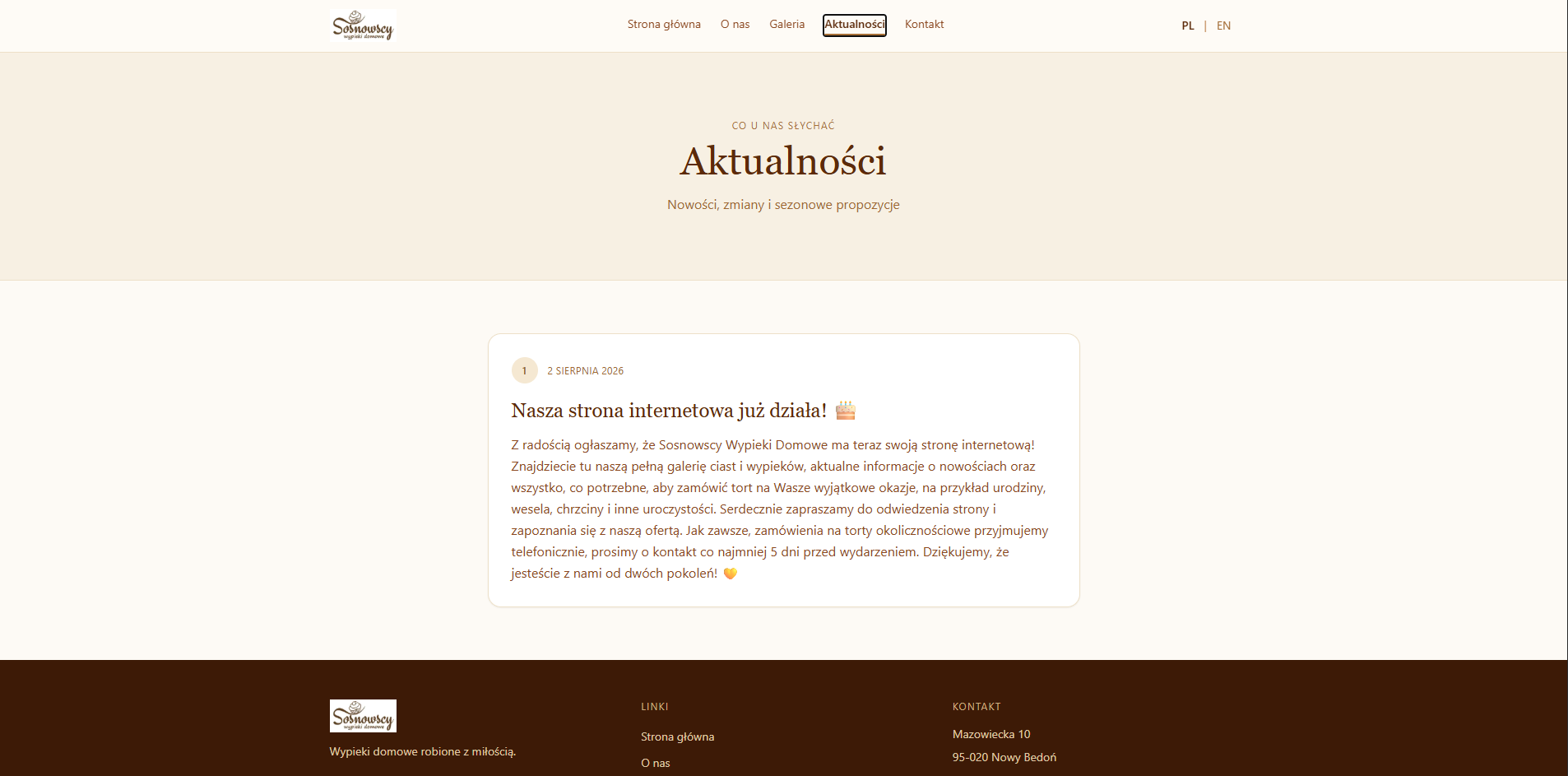 Sosnowscy Wypieki Domowe — Bilingual Patisserie Website & Custom CMS